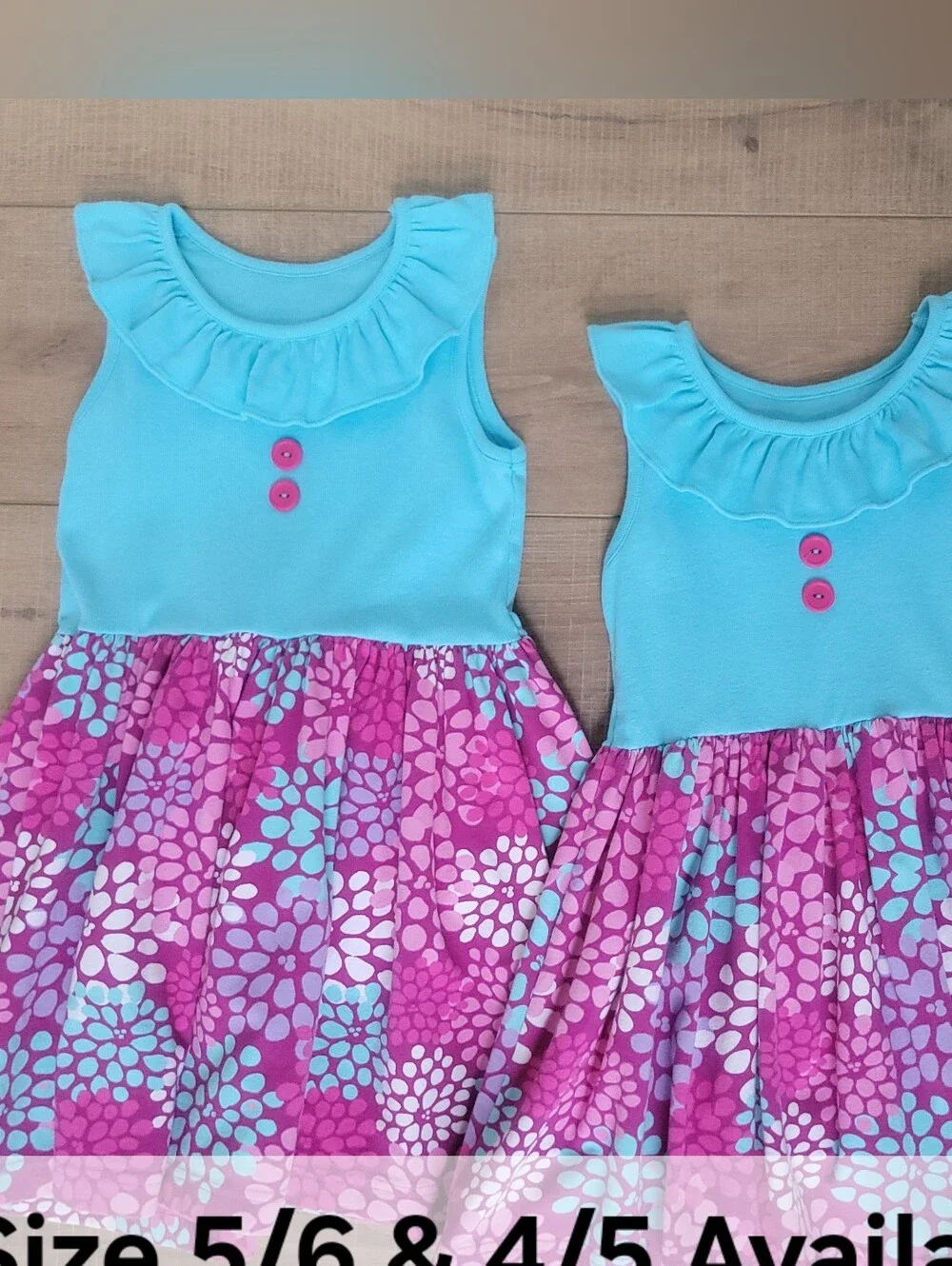 Eleanor Rose Girls Cotton Spandex Blue Purple Floral Ruffle Twirl Dress Size 4-5